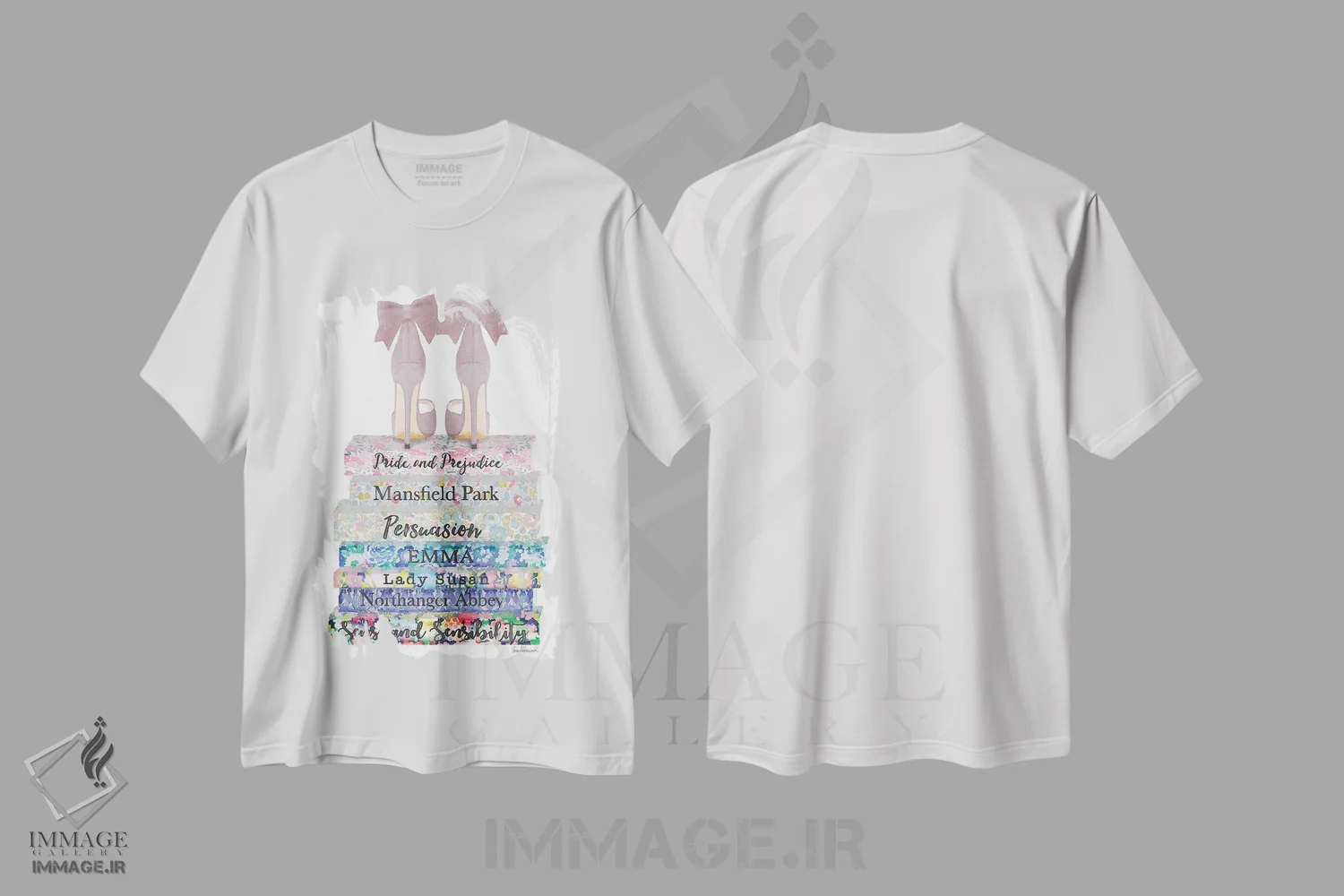 تیشرت سفید طرح دار کتاب های گلدار آستین با کفش، دکور معاصر اثر آماندا گرینوود | فروشگاه ایماژ