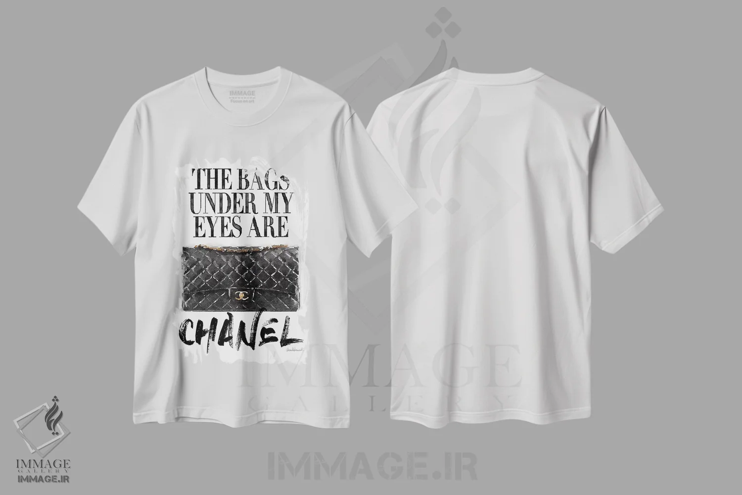 تیشرت سفید طرح دار کیف سیاه، تزئینی اثر آماندا گرینوود | فروشگاه ایماژ