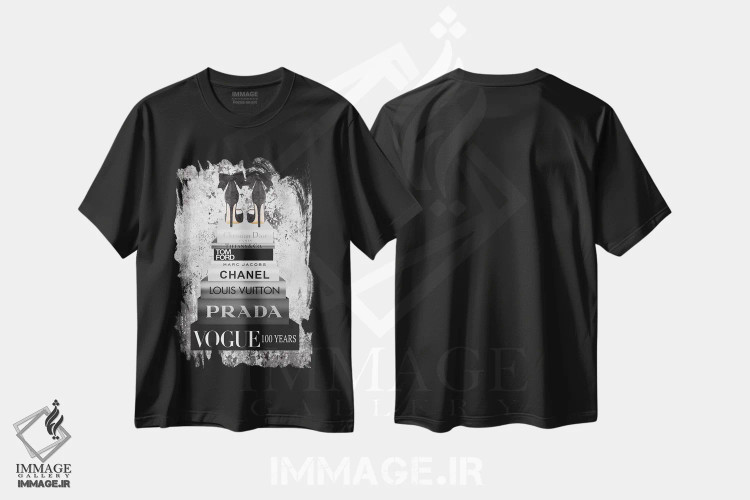 تیشرت مشکی طرح دار پشتهٔ کتاب فلزی نقره ای، تزئینی اثر آماندا گرینوود | فروشگاه ایماژ