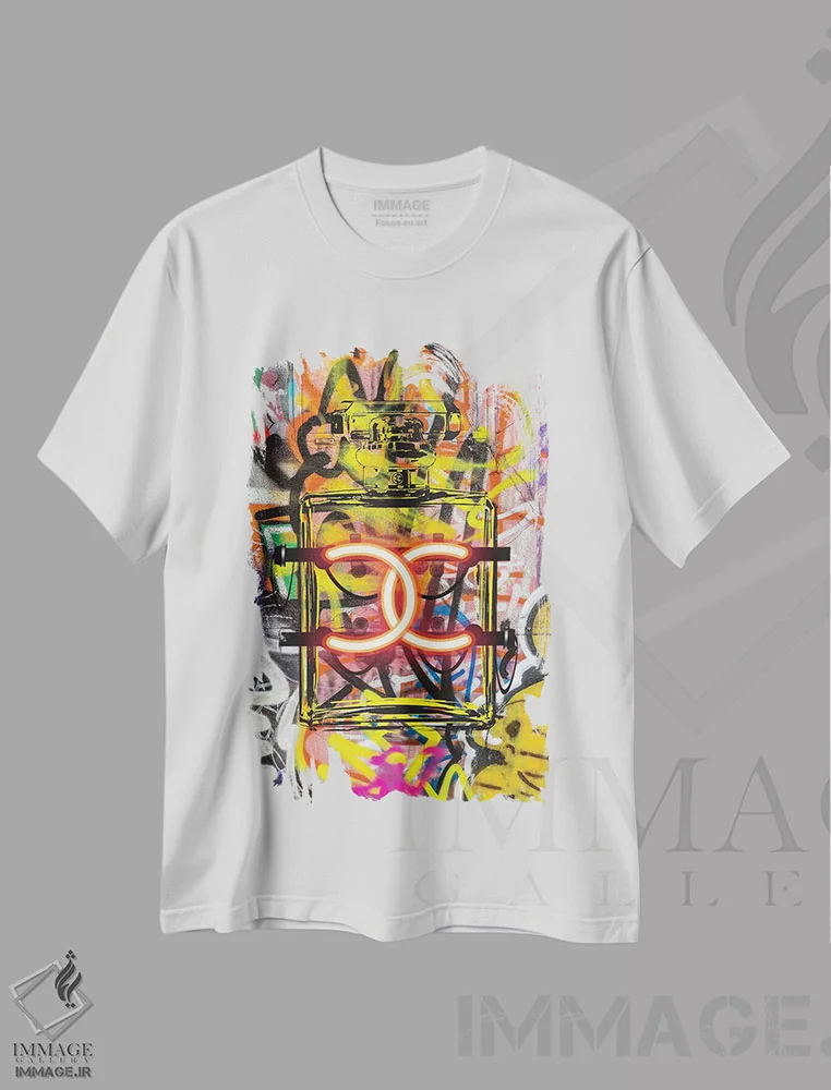 تیشرت سفید طرح دار گرافیتی نئونی CC، دکور معاصر اثر آماندا گرینوود | immage.ir