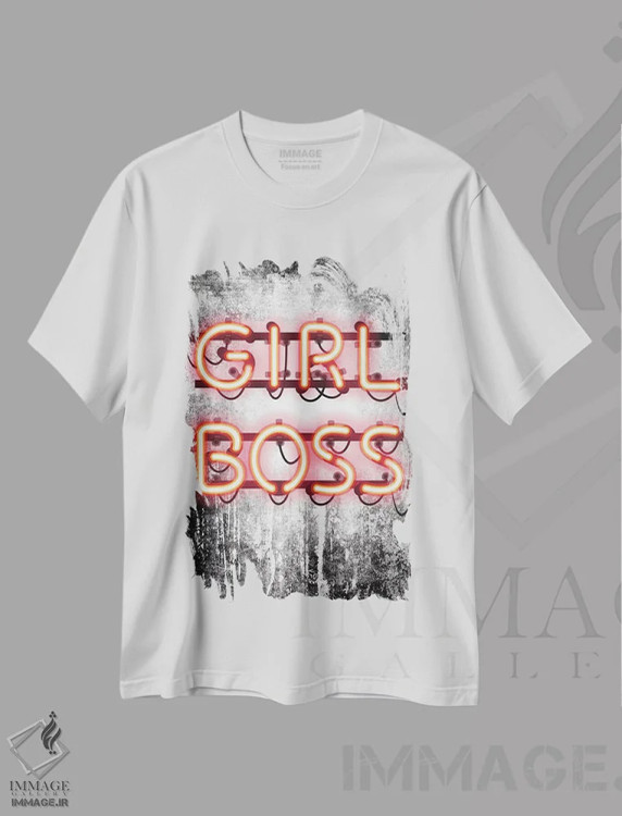 تیشرت سفید طرح دار تابلوی نئون رئیس دختر، دکور معاصر اثر آماندا گرینوود | فروشگاه ایماژ