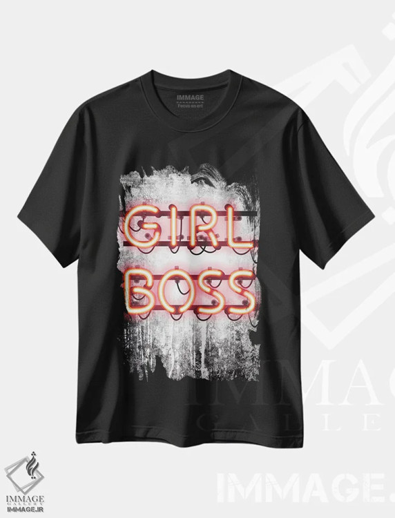 تیشرت مشکی طرح دار تابلوی نئون رئیس دختر، دکور معاصر اثر آماندا گرینوود | immage.ir