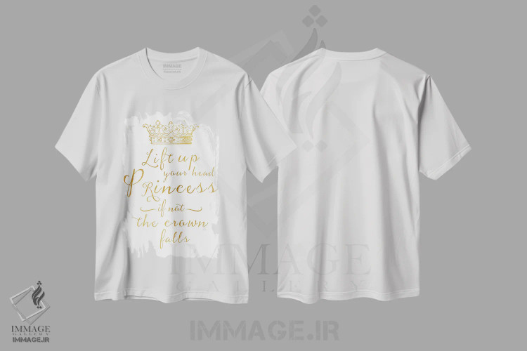 تیشرت سفید طرح دار سرت را بالا بگیر، تاج طلایی شاهزاده خانم، تزئینی اثر آماندا گرینوود | فروشگاه ایماژ