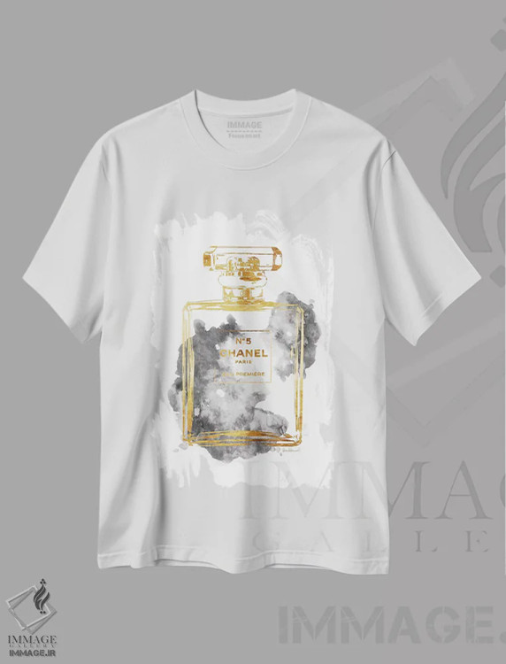تیشرت سفید طرح دار Gold & Grey,بطری عطر طلایی و خاکستری، دکور معاصر اثر آماندا گرینوود | immage.ir