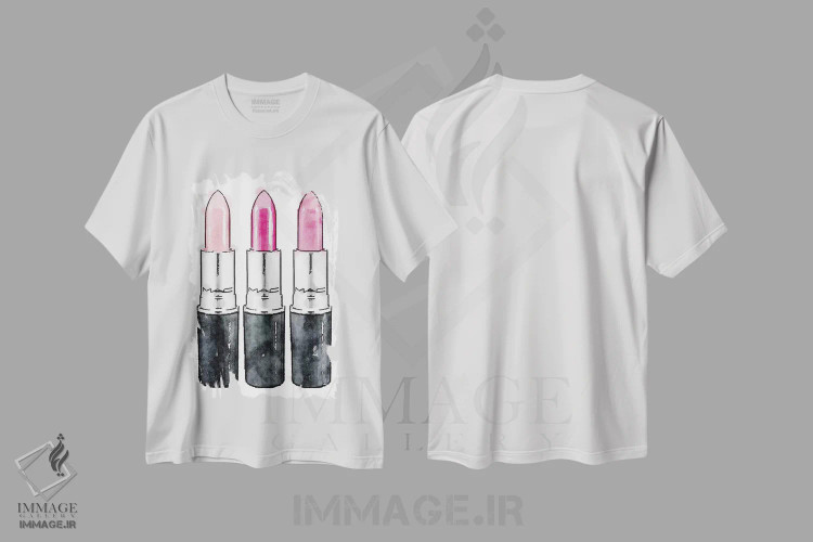 تیشرت سفید طرح دار ردیف سه تایی رژ لب صورتی، باربیکور اثر آماندا گرینوود | immage.ir