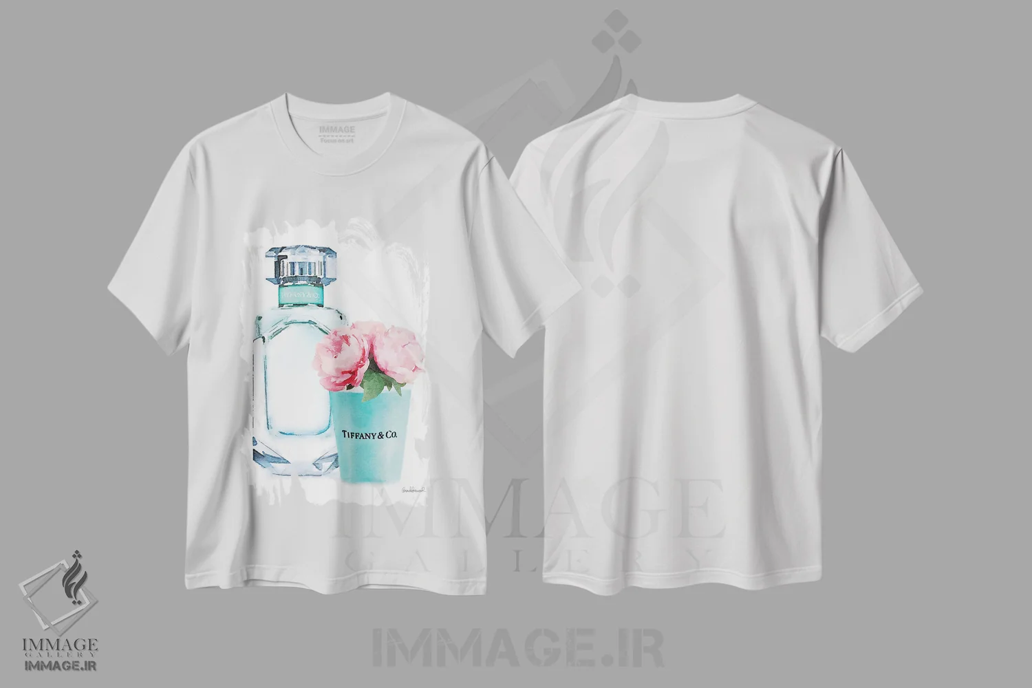 تیشرت سفید طرح دار ست عطر فیروزه ای II، تزئینی اثر آماندا گرینوود | immage.ir