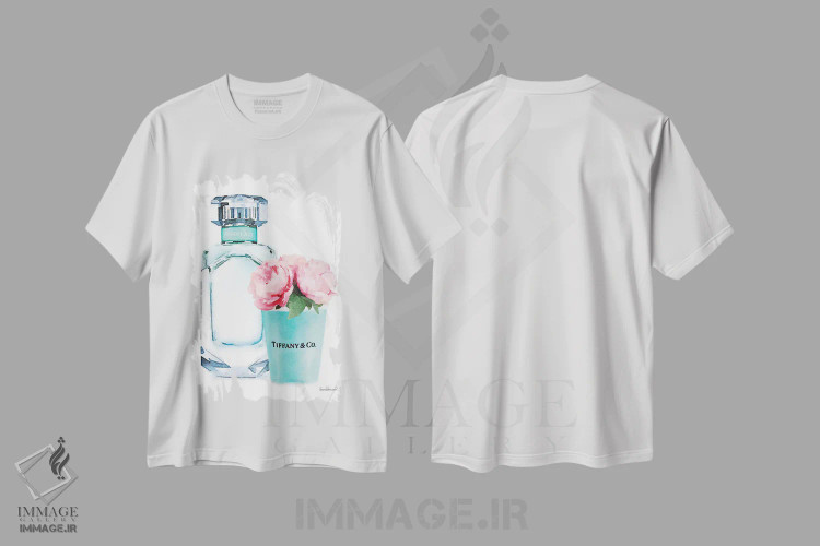 تیشرت سفید طرح دار ست عطر فیروزه ای II، تزئینی اثر آماندا گرینوود | immage.ir