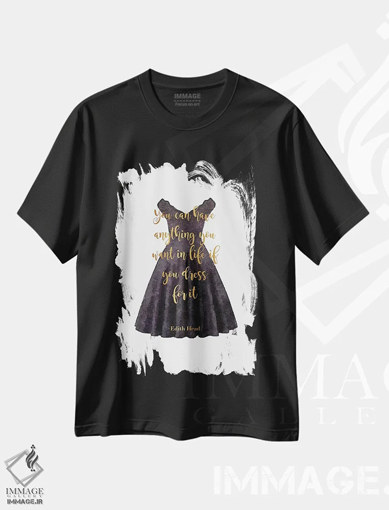 تیشرت مشکی طرح دار پیراهن مشکی با نقل قول "هر چه می خواهی" به طلایی، تزئینی اثر آماندا گرینوود | فروشگاه ایماژ