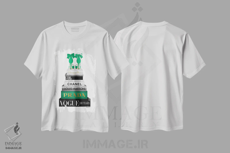 تیشرت سفید طرح دار دسته کتاب سبز بلند، تزئینی اثر آماندا گرینوود | فروشگاه ایماژ