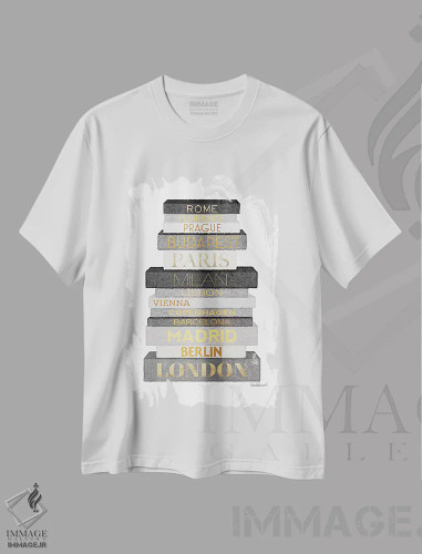 تیشرت سفید طرح دار Grey & Gold,کتاب های شهر اروپا، خاکستری و طلایی، تزئینی اثر آماندا گرینوود | فروشگاه ایماژ