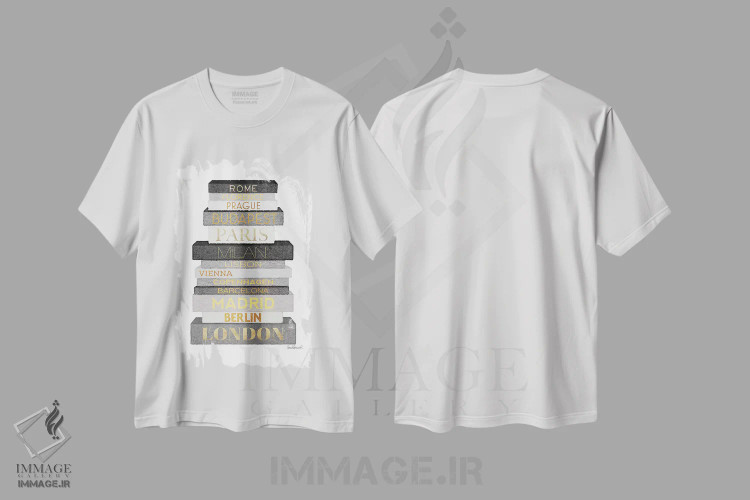 تیشرت سفید طرح دار Grey & Gold,کتاب های شهر اروپا، خاکستری و طلایی، تزئینی اثر آماندا گرینوود | فروشگاه ایماژ