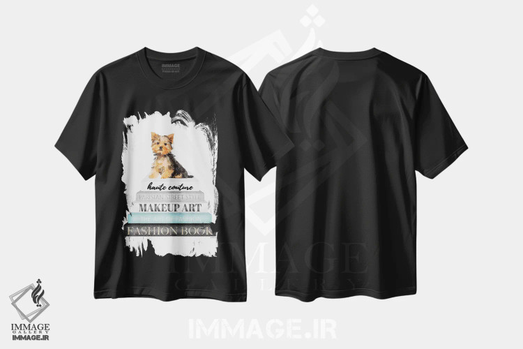 تیشرت مشکی طرح دار Yorkie,کتاب های خاکستری با فیروزه ای و سگ یورکی، تزئینی اثر آماندا گرینوود | فروشگاه ایماژ