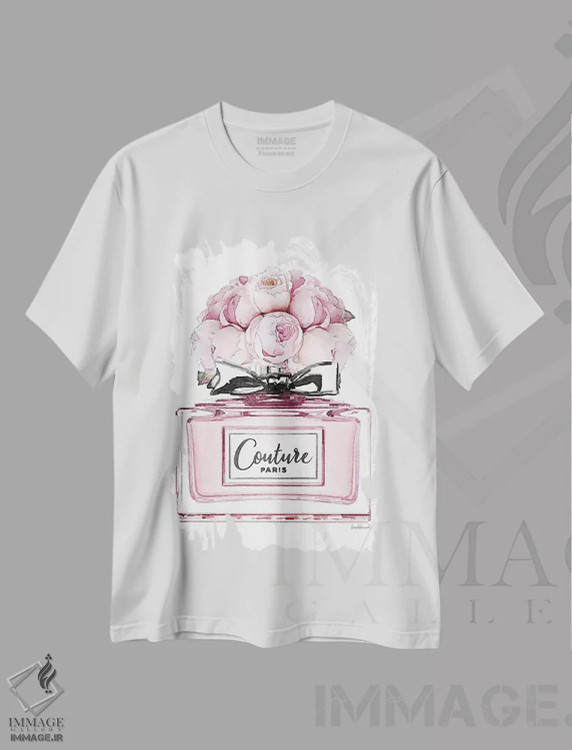تیشرت سفید طرح دار Pink With Roses,عطر کوتاه، صورتی با گل رز، تزئینی اثر آماندا گرینوود | immage.ir