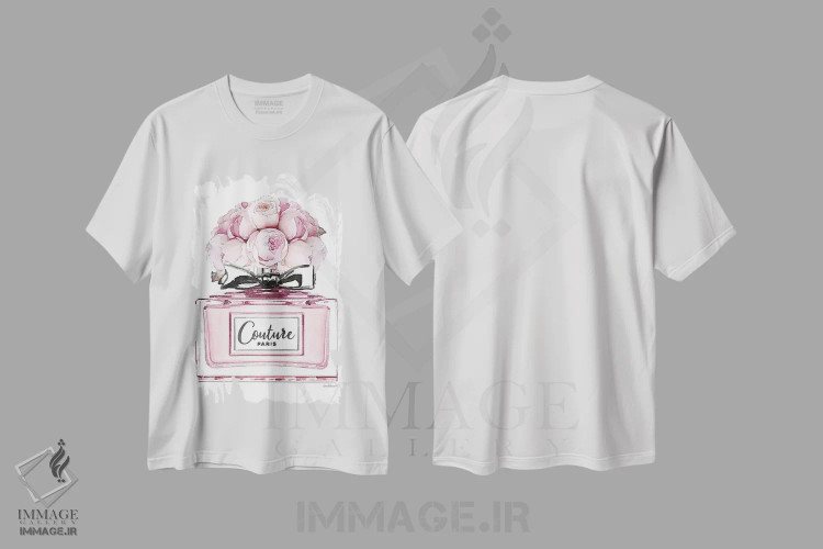 تیشرت سفید طرح دار Pink With Roses,عطر کوتاه، صورتی با گل رز، تزئینی اثر آماندا گرینوود | immage.ir