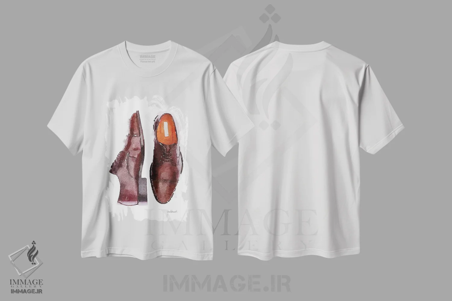 تیشرت سفید طرح دار کفش قهوه ای مردانه، تزئینی اثر آماندا گرینوود | فروشگاه ایماژ