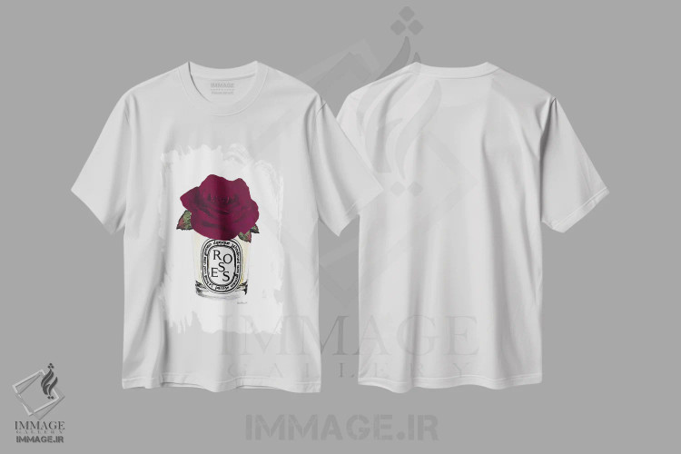 تیشرت سفید طرح دار شمع با رز زرشکی، تزئینی اثر آماندا گرینوود | immage.ir