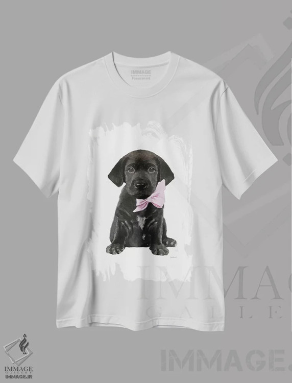 تیشرت سفید طرح دار لابرادور مشکی، تزئینی اثر آماندا گرینوود | فروشگاه ایماژ