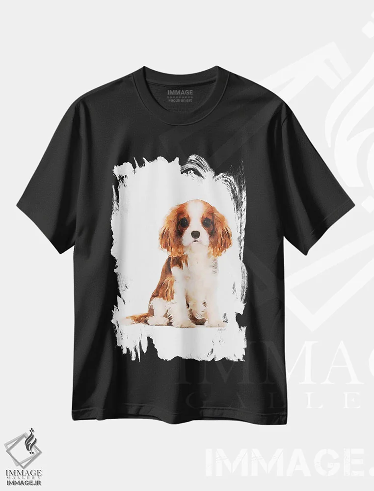 تیشرت مشکی طرح دار اسپانیل کینگ چارلز، تزئینی اثر آماندا گرینوود | فروشگاه ایماژ