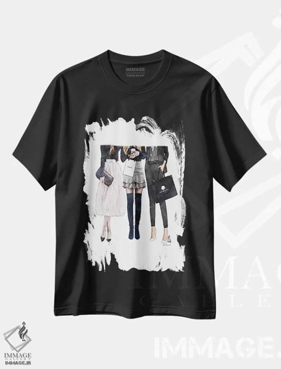 تیشرت مشکی طرح دار سه دوست صمیمی مشکی و صورتی، تزئینی اثر آماندا گرینوود | فروشگاه ایماژ