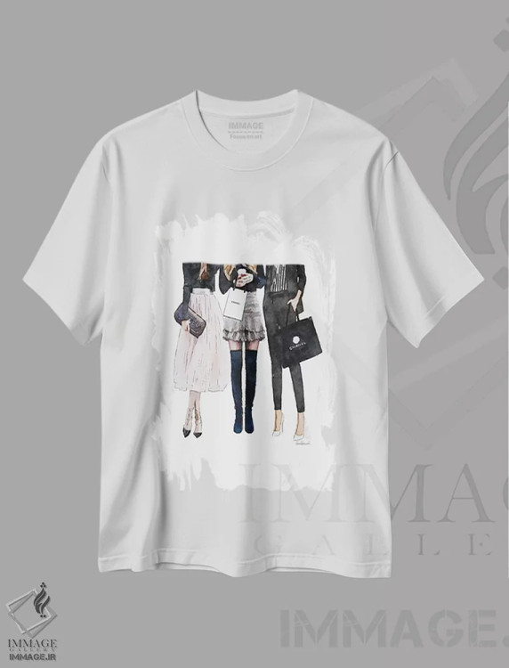 تیشرت سفید طرح دار سه دوست صمیمی مشکی و صورتی، تزئینی اثر آماندا گرینوود | immage.ir
