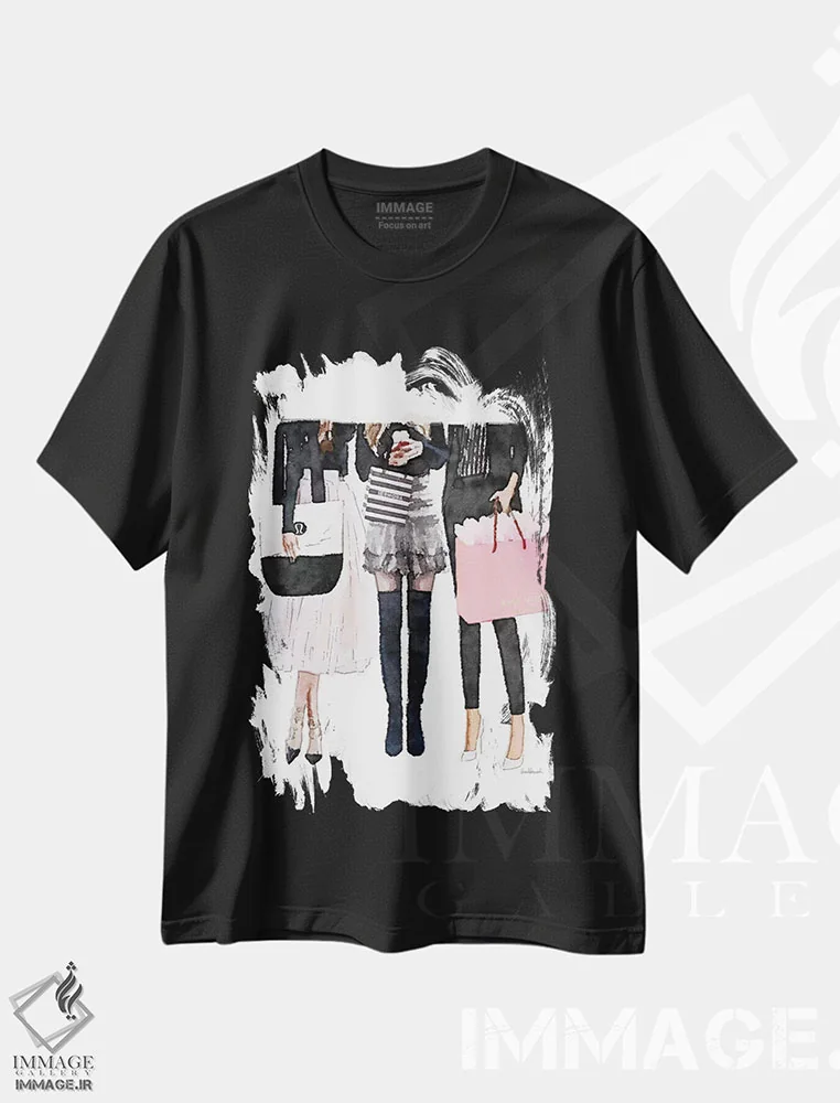 تیشرت مشکی طرح دار سه دوست صمیمی مشکی و صورتی روشن، تزئینی اثر آماندا گرینوود | immage.ir