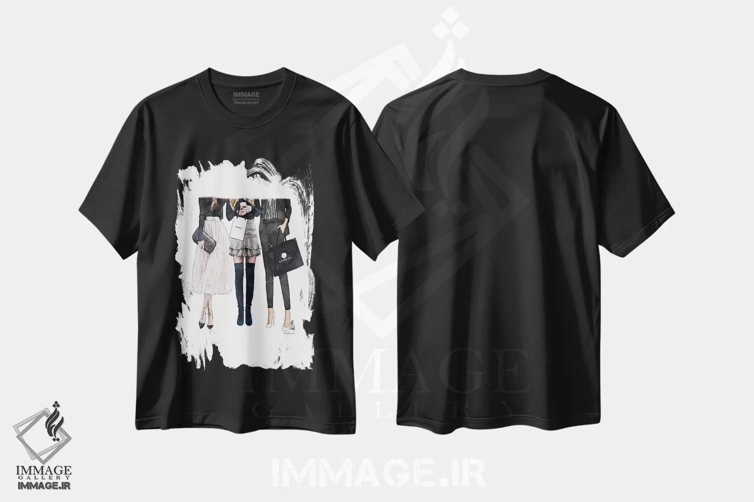تیشرت مشکی طرح دار سه دوست صمیمی مشکی و صورتی، تزئینی اثر آماندا گرینوود | فروشگاه ایماژ