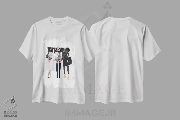 تیشرت سفید طرح دار سه دوست صمیمی مشکی و صورتی، تزئینی اثر آماندا گرینوود | immage.ir