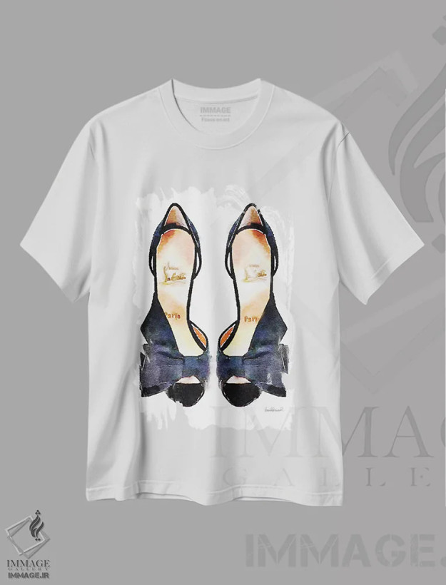 تیشرت سفید طرح دار کفش پاپیون دار مشکی، تزئینی اثر آماندا گرینوود | فروشگاه ایماژ