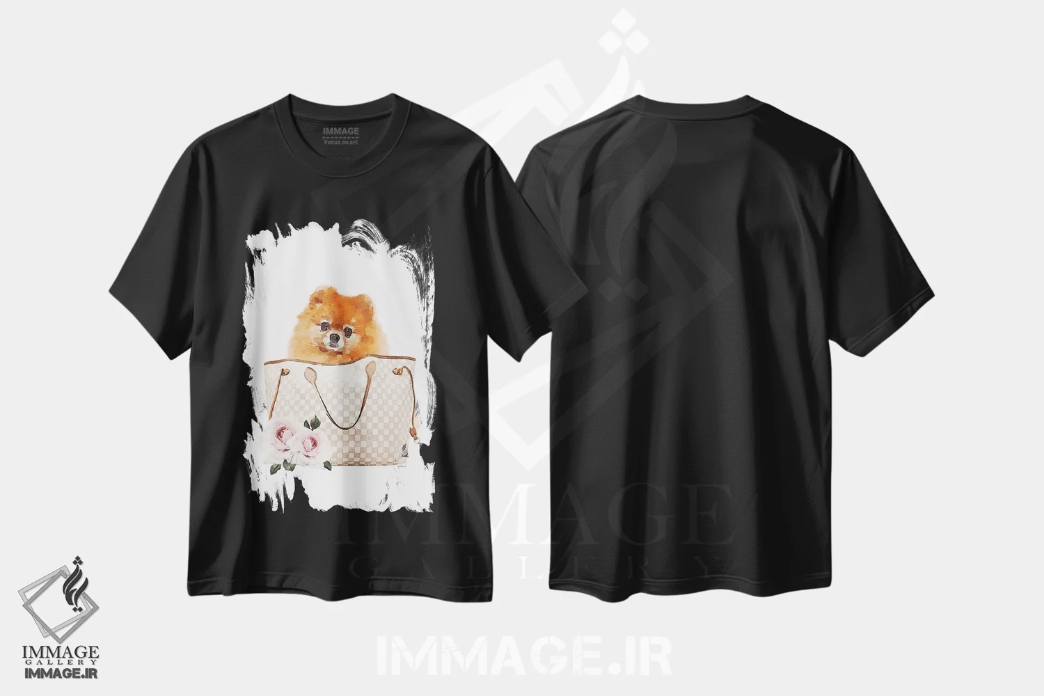 تیشرت مشکی طرح دار کیف دوشی خاکستری/کرم با سگ پامرانیان، تزئینی اثر آماندا گرینوود | immage.ir