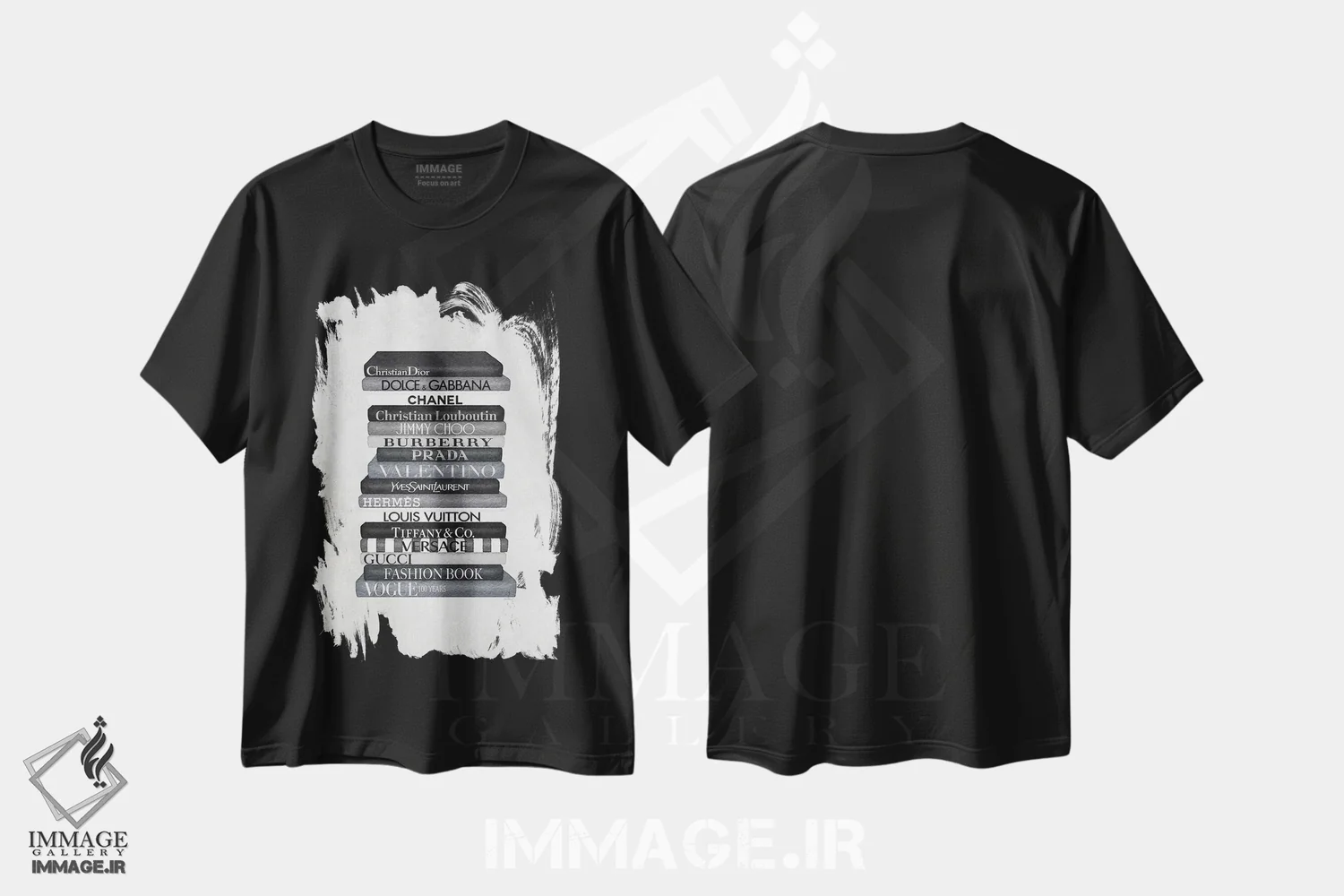 تیشرت مشکی طرح دار دسته کتاب مد لوکس سیاه و سفید، تزئینی اثر آماندا گرینوود | immage.ir