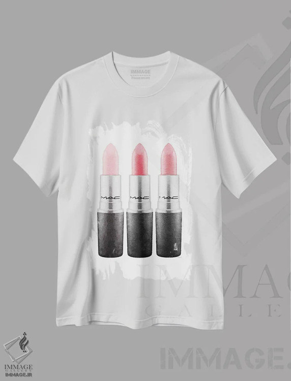 تیشرت سفید طرح دار رژ لب III صورتی روشن، تزئینی اثر آماندا گرینوود | فروشگاه ایماژ