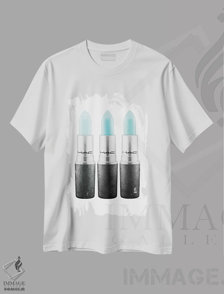 تیشرت سفید طرح دار رژ لب III فیروزه ای، تزئینی اثر آماندا گرینوود | فروشگاه ایماژ