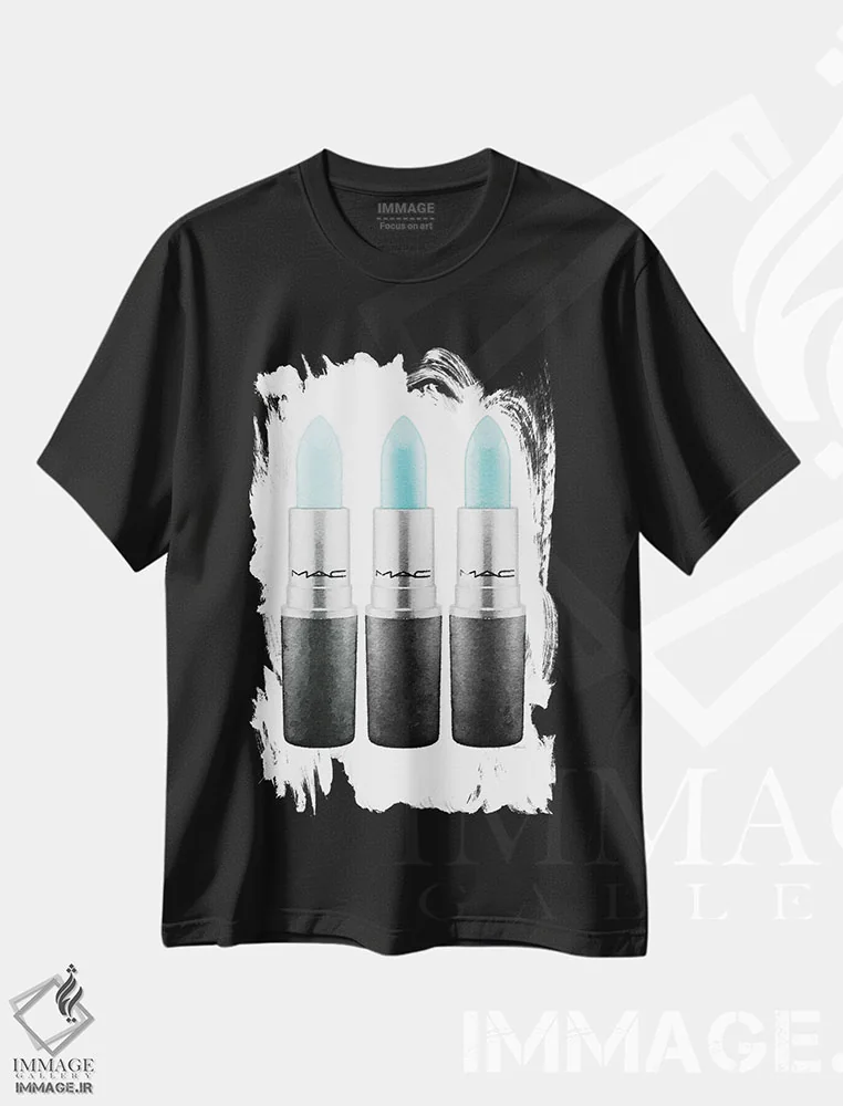 تیشرت مشکی طرح دار رژ لب III فیروزه ای، تزئینی اثر آماندا گرینوود | immage.ir