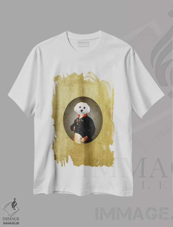 تیشرت سفید طرح دار تصویر پرتره مالتیز نلسون، تزئینی اثر آماندا گرینوود | immage.ir