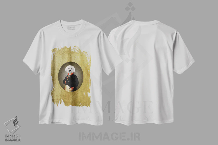 تیشرت سفید طرح دار تصویر پرتره مالتیز نلسون، تزئینی اثر آماندا گرینوود | immage.ir