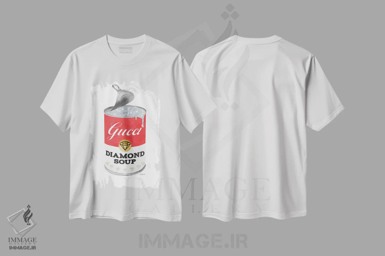 تیشرت سفید طرح دار سوپ الماس با درِ باز قرمز، هنر فاخر معاصر اثر آماندا گرینوود | فروشگاه ایماژ