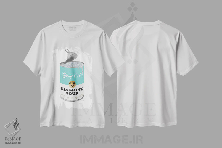 تیشرت سفید طرح دار سوپ الماس با درِ باز فیروزه ای، هنر فاخر معاصر اثر آماندا گرینوود | فروشگاه ایماژ