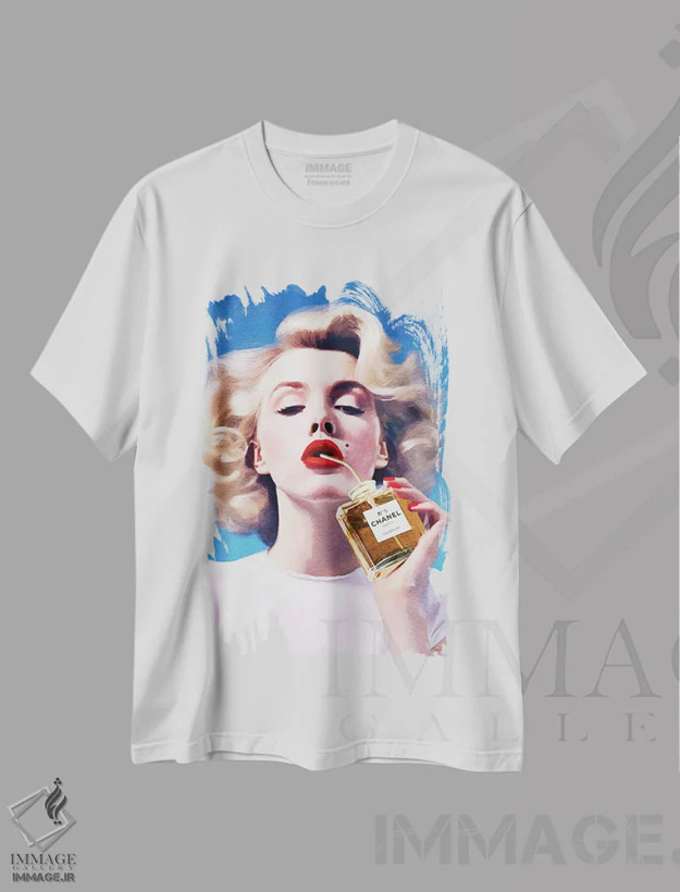 تیشرت سفید طرح دار بسته آبمیوه مرلین، تزئینی اثر آماندا گرینوود | فروشگاه ایماژ
