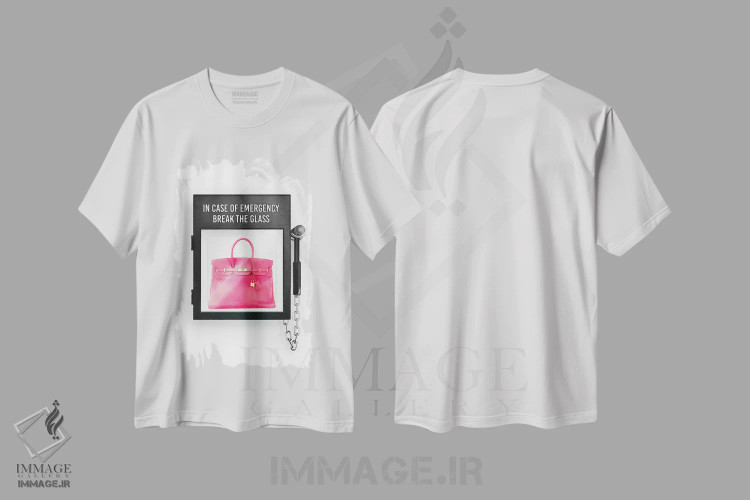 تیشرت سفید طرح دار With Pink Bag,در صورت اضطرار با کیف صورتی، تزئینی اثر آماندا گرینوود | فروشگاه ایماژ