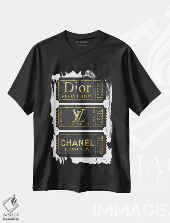 تیشرت مشکی طرح دار ردیف جلو در مشکی و طلایی، تزئینی اثر آماندا گرینوود | فروشگاه ایماژ