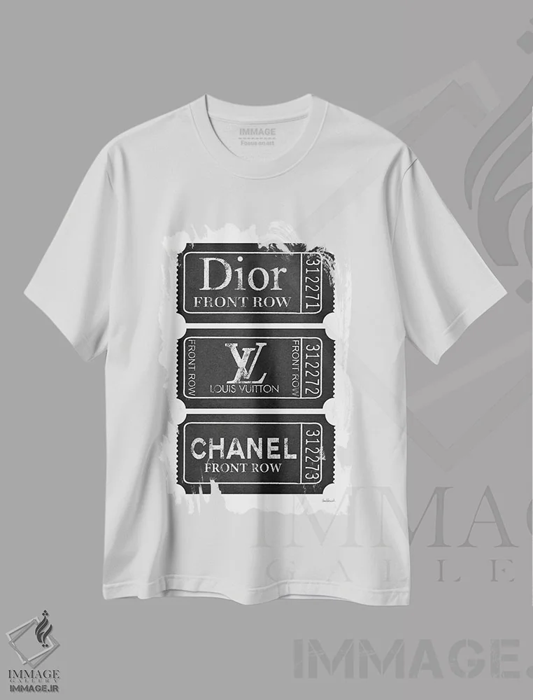 تیشرت سفید طرح دار ردیف جلو در مشکی و نقره ای، تزئینی اثر آماندا گرینوود | immage.ir