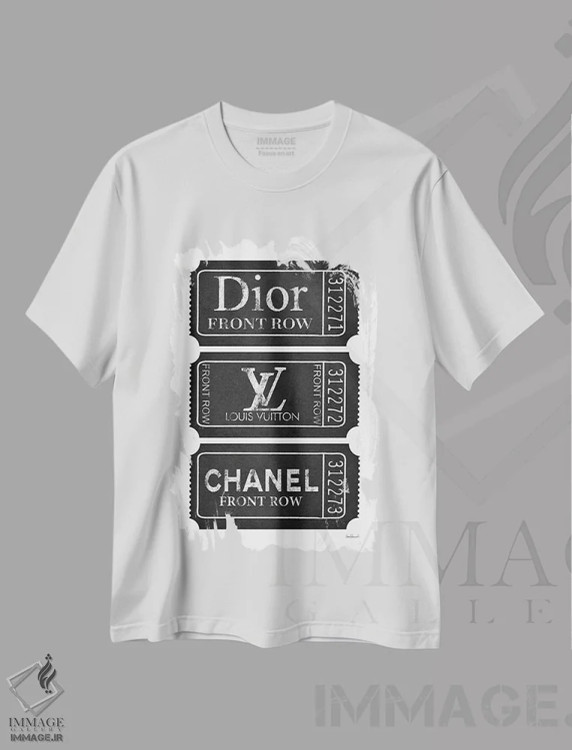 تیشرت سفید طرح دار ردیف جلو در مشکی و نقره ای، تزئینی اثر آماندا گرینوود | immage.ir