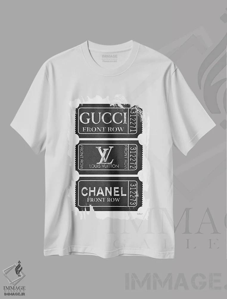 تیشرت سفید طرح دار ردیف جلو در نقره ای و مشکی، تزئینی اثر آماندا گرینوود | فروشگاه ایماژ