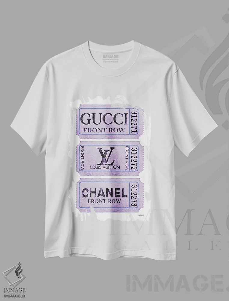 تیشرت سفید طرح دار ردیف جلو در بنفش، تزئینی اثر آماندا گرینوود | فروشگاه ایماژ