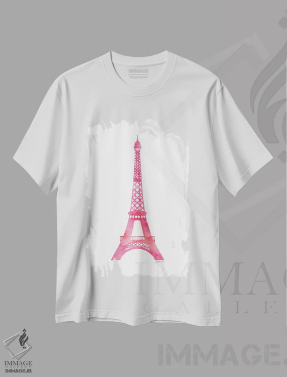 تیشرت سفید طرح دار برج ایفل صورتی، تزئینی اثر آماندا گرینوود | immage.ir