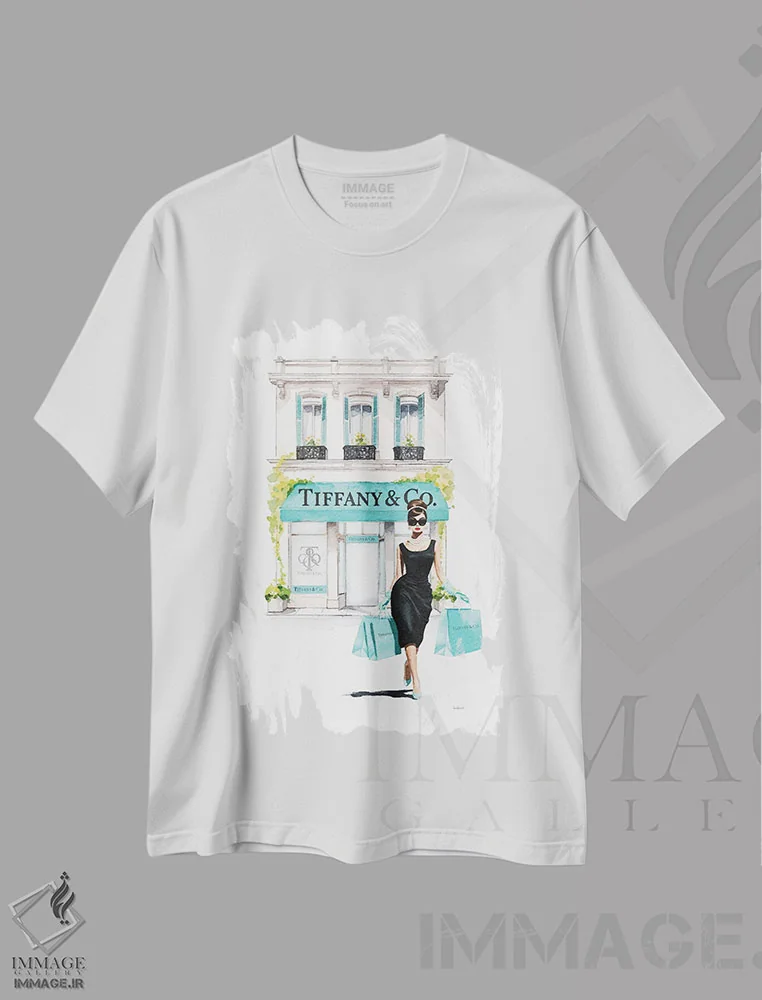 تیشرت سفید طرح دار خرید از ویترین فروشگاه به رنگ فیروزه ای، تزئینی اثر آماندا گرینوود | immage.ir