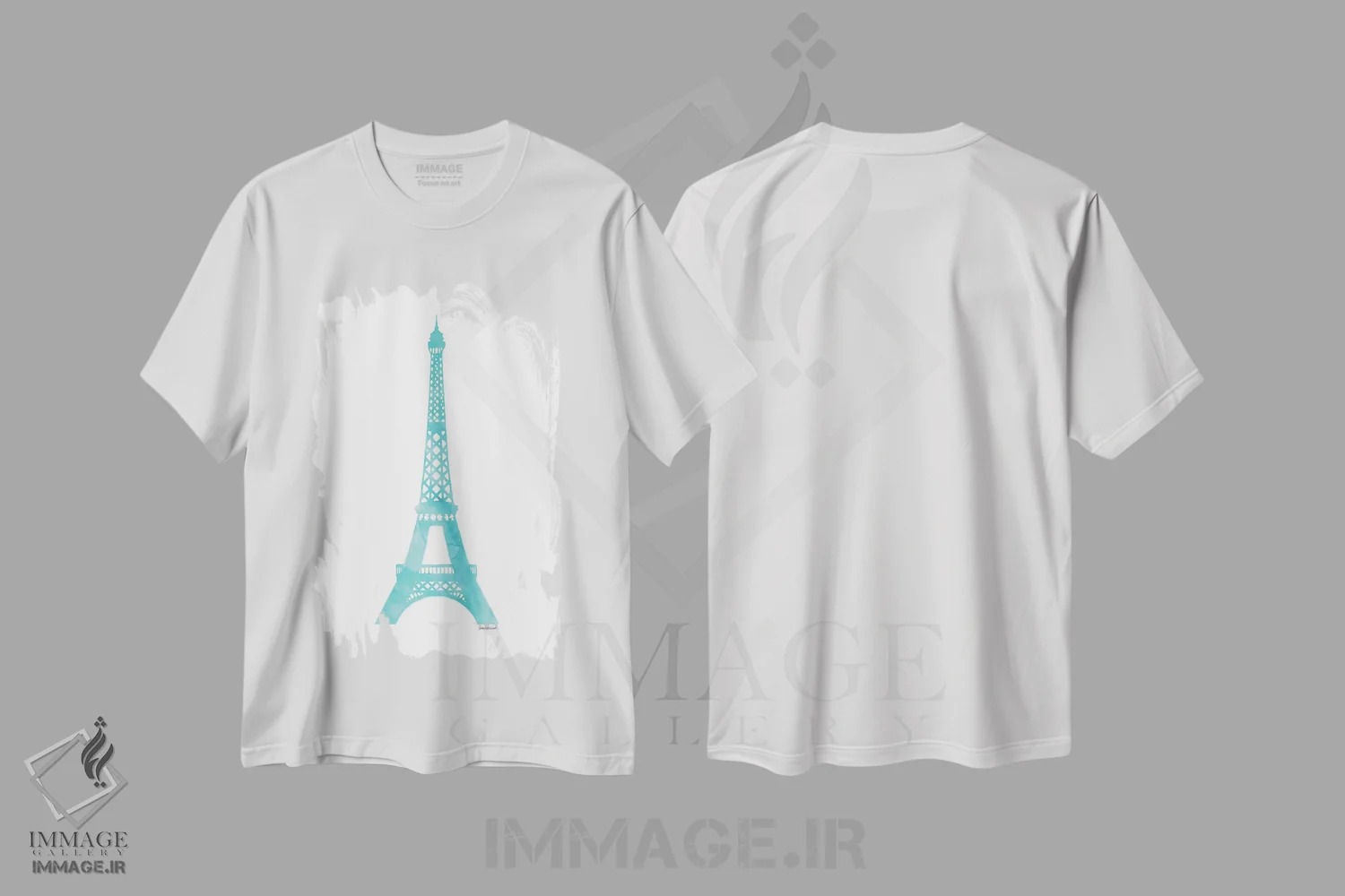 تیشرت سفید طرح دار برج ایفل به رنگ فیروزه ای، تزئینی اثر آماندا گرینوود | immage.ir