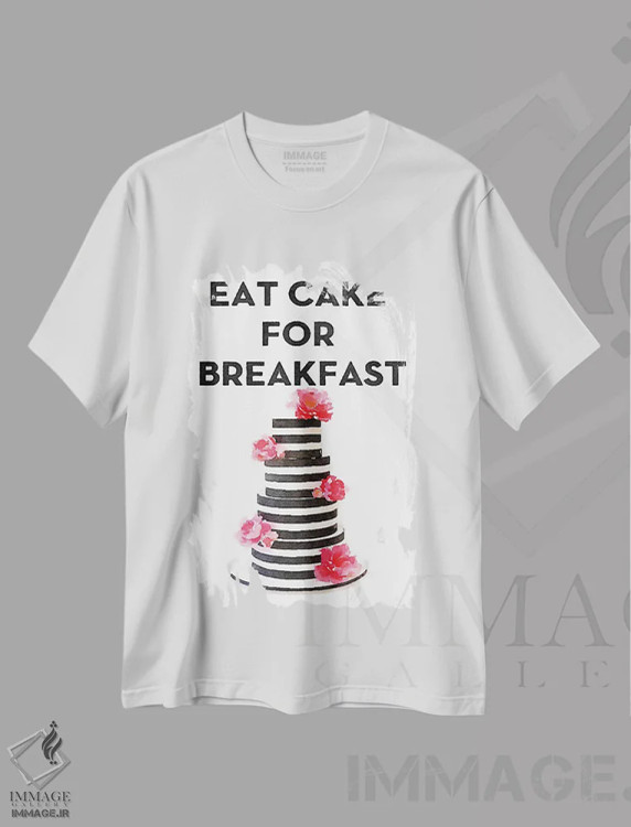 تیشرت سفید طرح دار کیک را برای صبحانه بخور، تزئینی اثر آماندا گرینوود | فروشگاه ایماژ