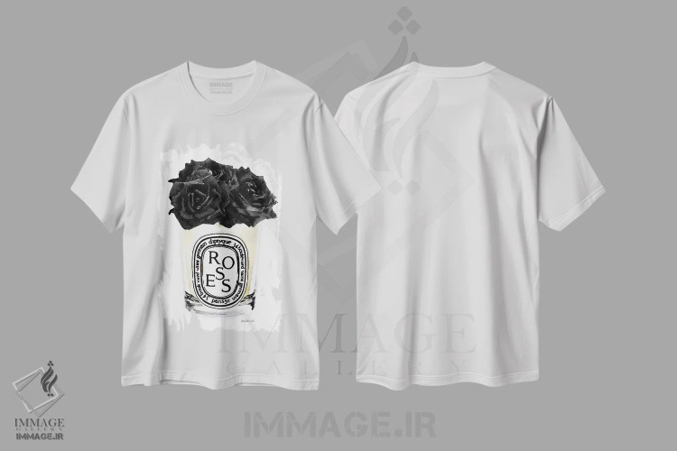 تیشرت سفید طرح دار شمع با رزهای مشکی، دکوراسیون جایگزین اثر آماندا گرینوود | immage.ir