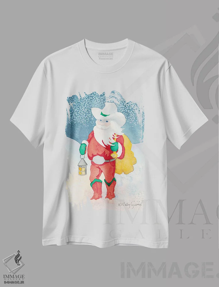 تیشرت سفید طرح دار کریسمس بابانوئل کابوی، هنر دیجیتال اثر کالی گاریس | immage.ir